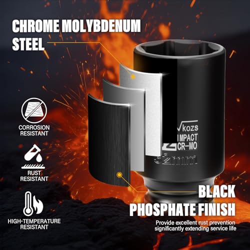 Image of 1 /2 Inch Drive 32mm Deep Metric Impact Socket,CR-MO,6 Point Radius Corner Design,Square Chamfered Opening,Axle Nut Impact Grade Socket for Easy Removal