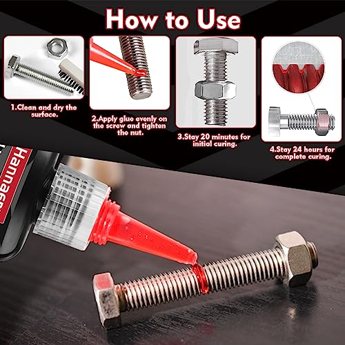 Image of Thread Lock Blue and Red, Threadlocker Removable & Permanent, Thread Locker for Nuts, Bolts, Fasteners and Metals, Against Losening and Leakage(50ml)
