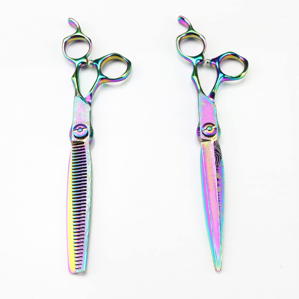 Forbici per Tagliare i Capelli, Forbici Professionali da 7 Pollici in Damasco Arcobaleno, Forbici per Capelli di Alta qualità, Forbici per sfoltire, Forbici per parrucchi,Impostato