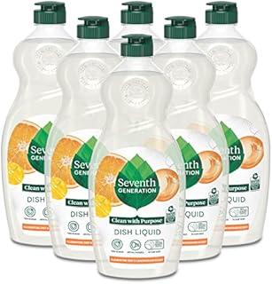 Seventh Generation Dish Liquid Soap Dishwashing Soap Clementine Zest Lemongrass Biodegradable Liquid Soap 19 oz, Pack of 6