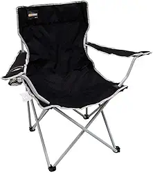 Cadeira de Camping Dobrável Preta, Com Bolsa De Transporte, Estrutura Aço Esmaltado, Oxford Reforçado (Diamond Klush), Portátil Porta-Copos, Compacto, Até 80KG, Camping, Praia, Piqueniques e Eventos