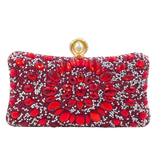 Image of Boutique De FGG Mini Pearl Clasp Crystal Clutch Purses for Women, Evening Bags Wedding Handbag, Party Rhinestone Clutch Bag
