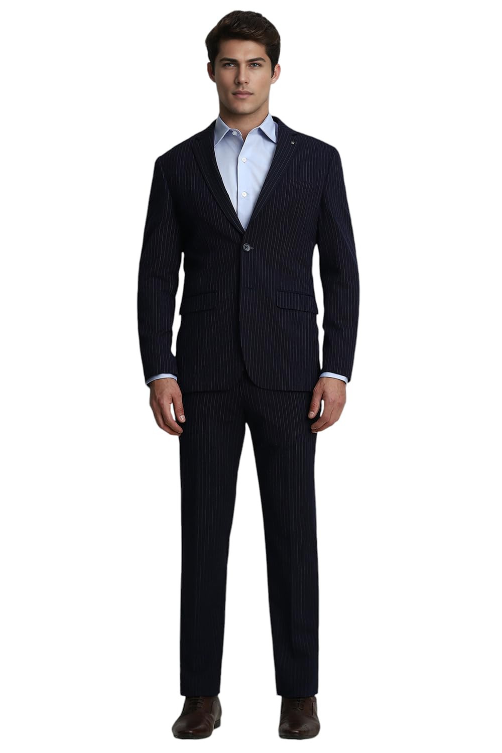 louis philippe Men Navy Slim Fit Stripe Formal Two Piece Suit-picture-33