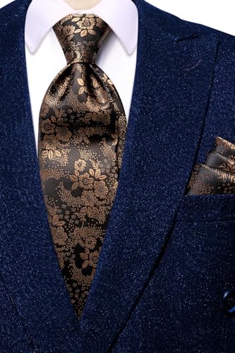 Image of Hi-Tie Men's Suspenders and Tie Set Silk Adjustable Elastic Y Braces with Strong 6 Clips Pocket Square Set