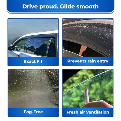 Image of KPY Window Visor Compatible with Toyota Corolla 2009-2013, Rain Guard Side Window Vent Deflectors Tape-On Style, 2009 2010 2011 2012 2013, Black