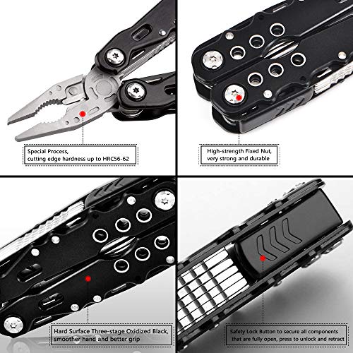 HRB 14 in1 Multitool Pliers with Safe Lock, Multi-tool with Sheath Zoom Flashlight, Folding Multi Tool Pocket Knife Cutter Opener Screwdriver Saw Multitools for Outdoor Survival Camping Hunting Hiking - Thumbnail 6