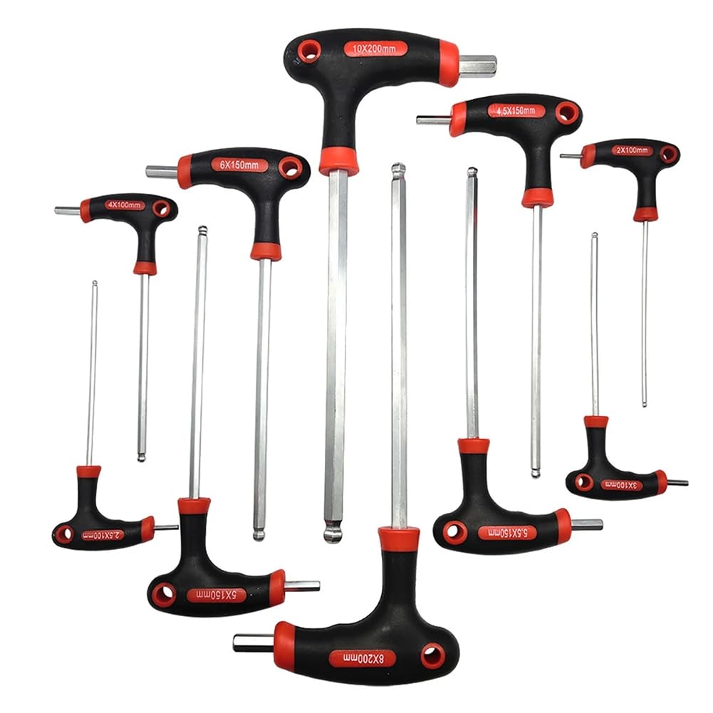 Aundhegrtt Universal Allen Key Torx Ball Spanner T-Handle Hexagon Wrench 10pcs Screwdriver Nut Driver for Automobile Repair Hand A