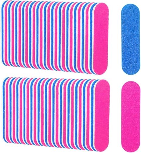 50 Packs Mini Nail Files Disposable Double Sided Nail Buffer Travel Size Emery Boards for Natural Nails, Nail Files and Buffers for Home and Professional Manicure Tools (Pink and Blue)