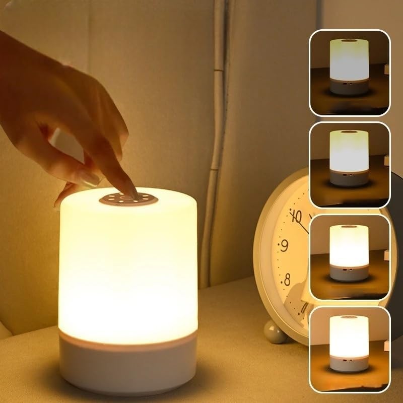 HashWOW® Cylindrical LED Table Lamp – Rechargeable Touch Control Night Light with USB Charging for Bedroom & Desk (White)-image-3