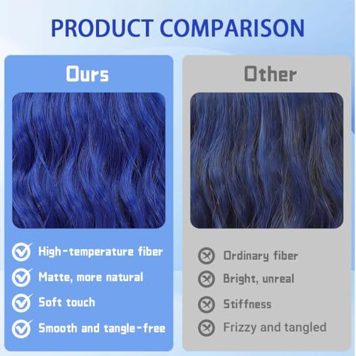 Image of Pastel Blue Wavy Bob Wig for Women, Short Shoulder Length Synthetic Wig with Bangs, Natural Looking Lightweight Hairpiece for Daily Wear & Cosplay Costume Party