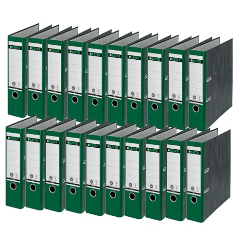 Leitz Qualitäts-Ordner 180°, 20er Pack, A4, 100 Prozent recycelter Karton, 8 cm Rückenbreite, Wolkenmarmor-Papier, Grüner Rücken, 10805055