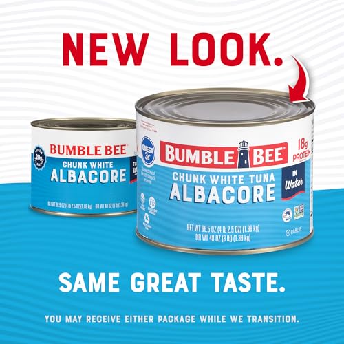 Image of Bumble Bee Chunk White Albacore Tuna in Water, 66.5 oz Bulk Food Service Can - Wild Caught Tuna - 20g Protein per Serving, High in Omega-3s - Non-GMO Project Verified, Gluten Free, Kosher (Pack of 5)