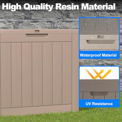 Image of 36 Gallon Outdoor Deck Box,Storage Lockable Waterproof Patio Furniture,Garden Tools,Cushions,Pool Accessories Outside Storage Resin Box(Grey)