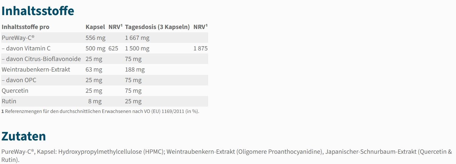 NatuGena Vitamin C, PureWay-C- & Polyphenol-Komplex, OPC aus Weintraubenkern-Extrakt und Querecitin, 90 Kapseln (1 Monats Packung)