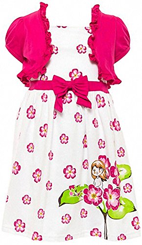 Image of ToBeInStyle Girls Two Piece Short Sleeve Dress and Matching Bolero Crop Cardigan Assorted Prints Cotton Blend Summer Outfit