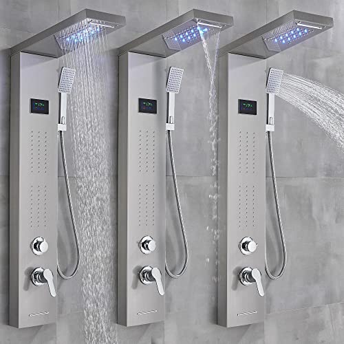 Columna de Ducha con Panel LED de Acero Inoxidable, Sistema de Chorro Lluvia y Masaje miniatura 3