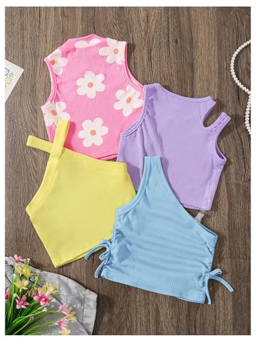 Image of OYOANGLE Toddler Girl's 4 Pack Ribbed Knit Crop Tank Tops Set One Shoulder Summer Camisole