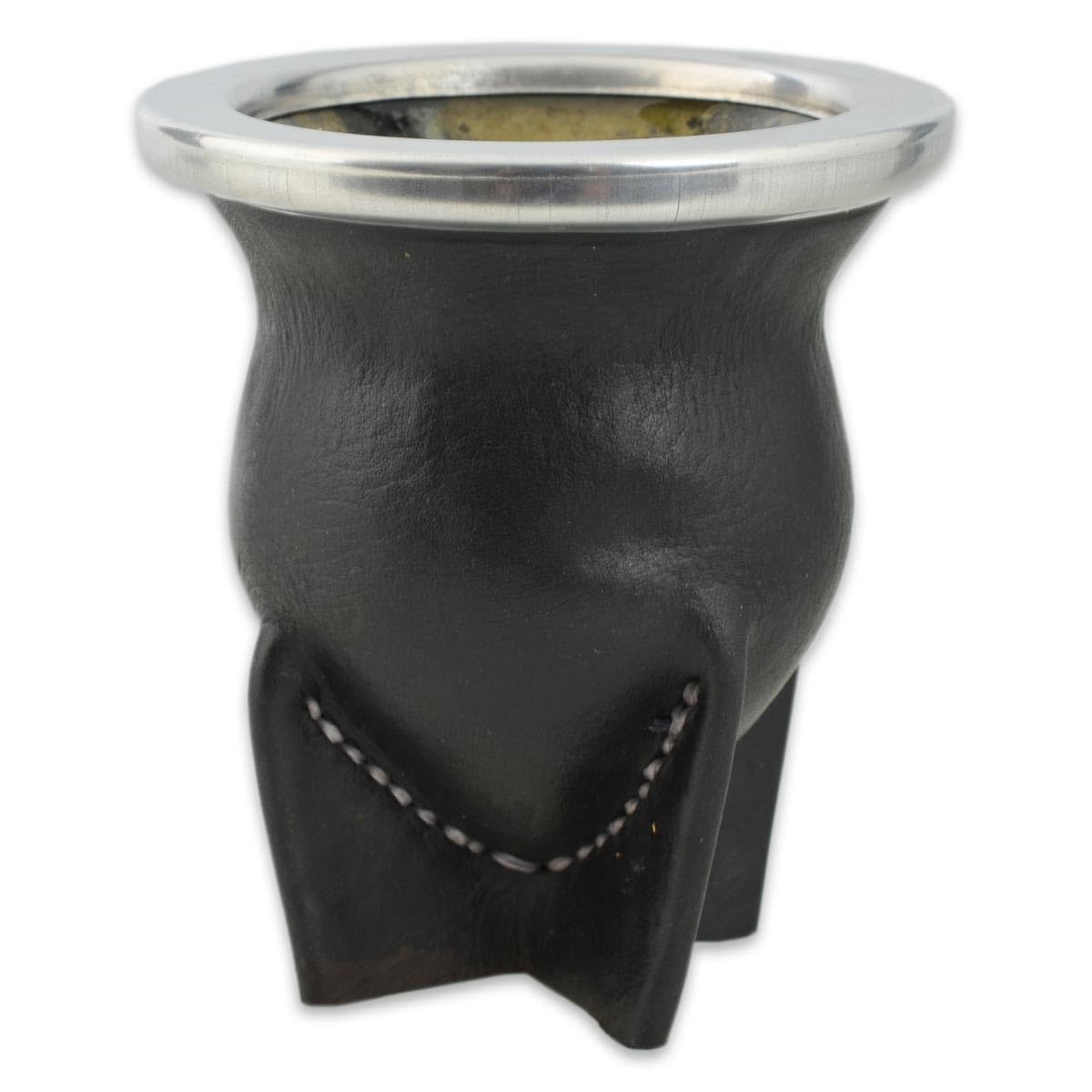 Mate de Vidrio Forrado en Cuero Negro - Mate Argentino Tradicional de Fácil Limpieza para Yerba Mate - No Necesita Curado - Capacidad 200-250 ml