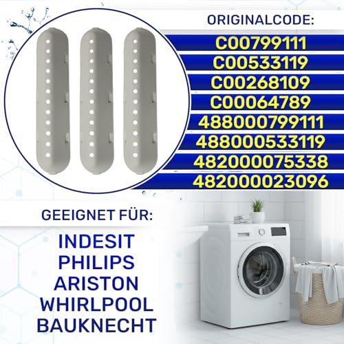 3 Stück Trommelrippe Waschmaschine 225x53x40 mm mit dem Originalcode 488000799111 488000533119 C00533119 C00268109 für Whirlpool für Indesit für Ariston - Garantie 10 Jahre - MONTERAL