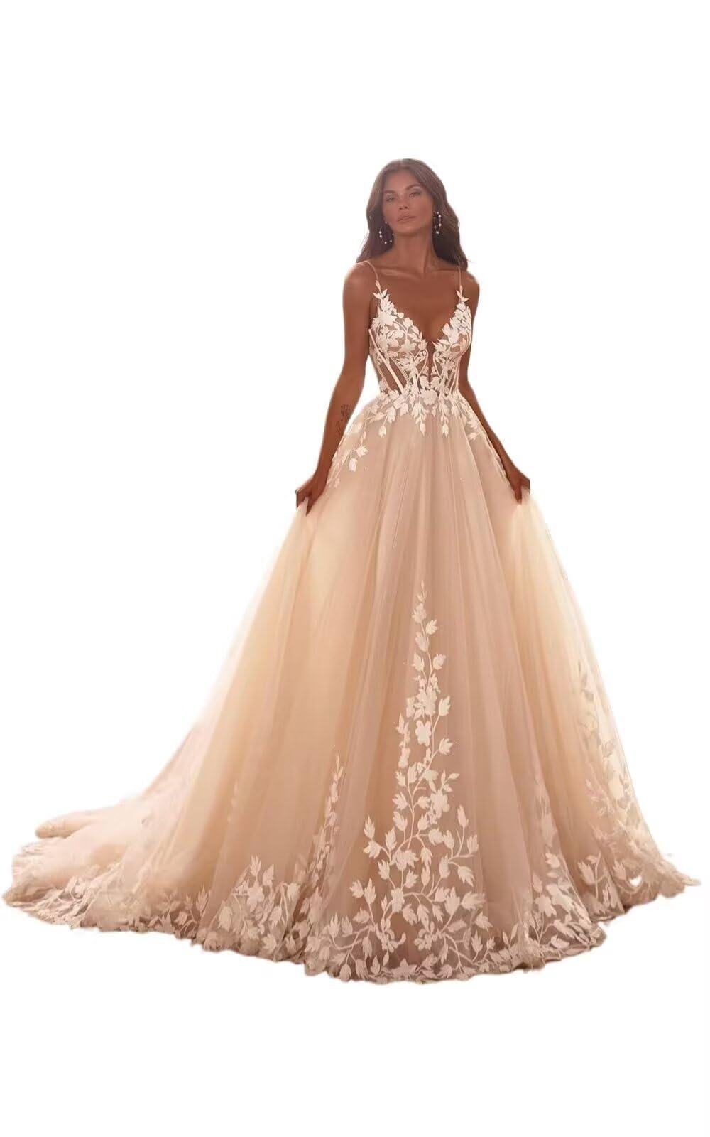 Tulle Lace Wedding Dresses for Bride Mermaid Off Shoulder A-line V-Neck Beach Wedding Bridal Gowns