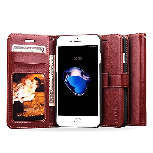 Justola iPhone 8 / iPhone 7 Wallet Case, 2 Card Slots, Cash Holder, Kickstand Feature, Brown