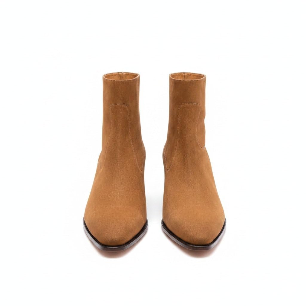Tan Suede Ankle Boots for Men | Side Zip Pointed Toe Chelsea Style Boots-image-21