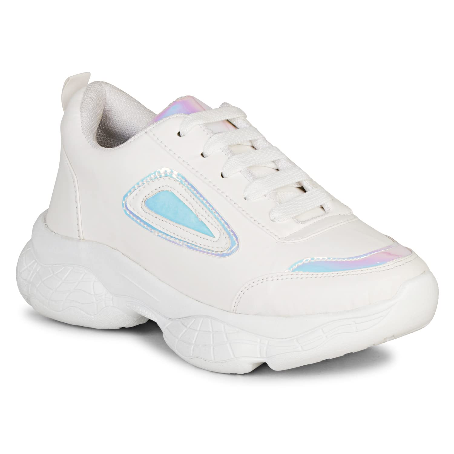 Denill Womens/Girls Lace Up Flatform Heel Casual Sneaker Shoes (White) (B09KGY2CK5) Amazon Price History, Amazon Price Tracker
