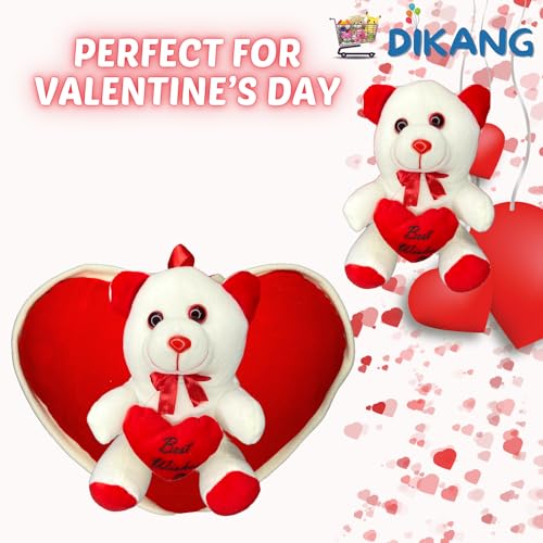 Image of DIKANG Red Teddy Bear with Heart Pillow for Valentine's Day Gift | Valentine Gift for Boyfriend /Girlfriend /Husband /Wife (25 CM, Off White & RED)