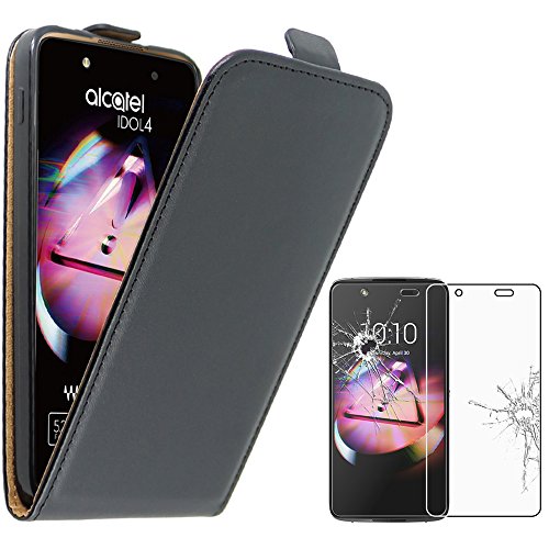 ebestStar - Coque Compatible avec Alcatel Idol 4 (5.2) Etui Housse PU Cuir Rabat Ultra Fin (Ultra Slim Case), Noir + Film Protection écran Verre Trempé...