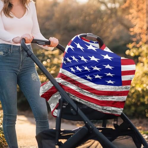 Image of Coldinair Vintage American Flag Baby Car Seat Covers for Boys or Girls,Multi-use Cover,Baby Carseat Canopy,Nursing Cover for Breastfeeding