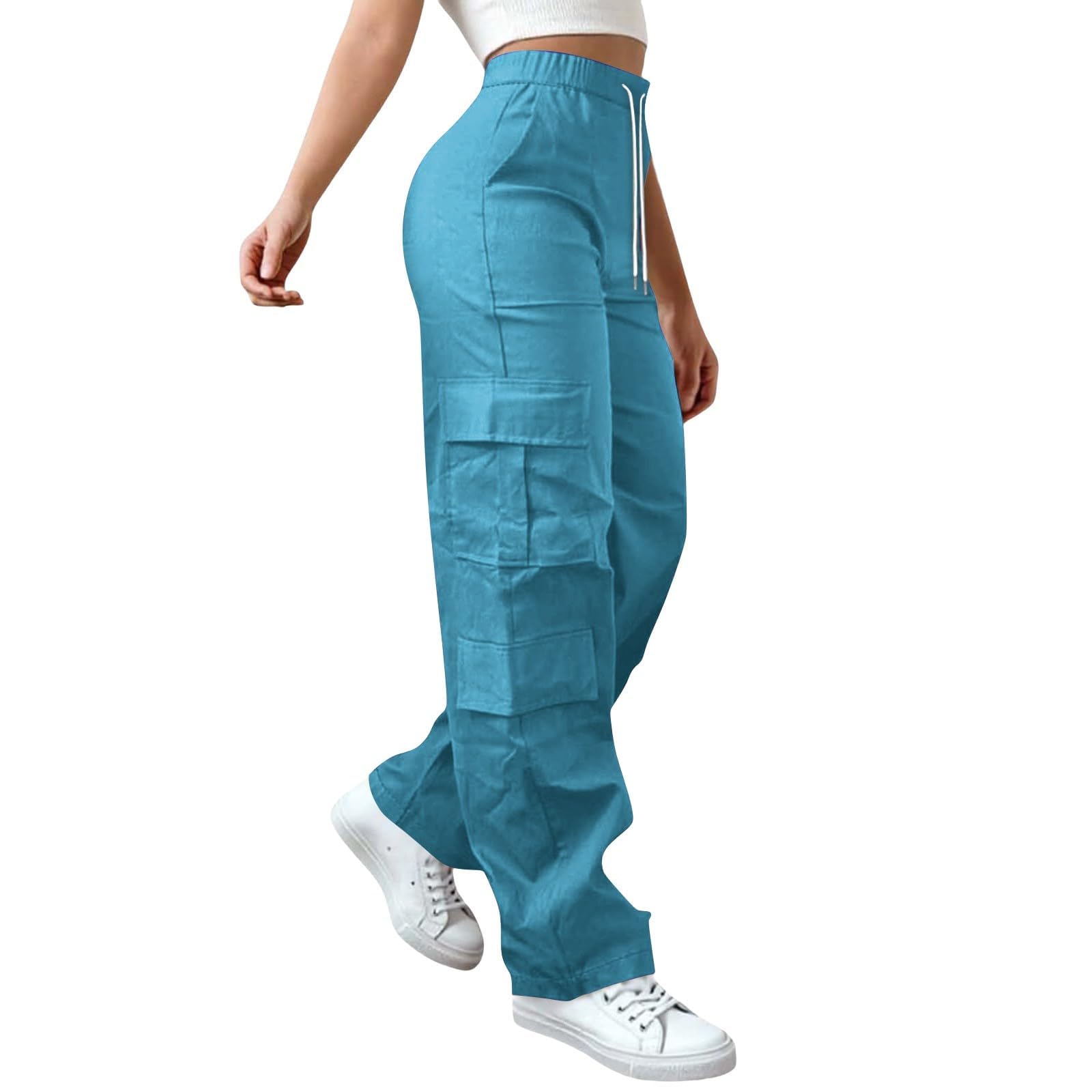 Cargo Pants for Women Trendy Lounge Soft Drawstring High Rise Baggy Pants Breathable Athletic Wide-Leg Trousers with Pockets
