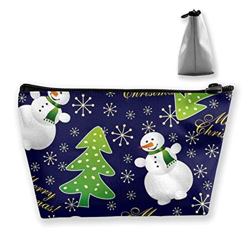 Preisvergleich Produktbild Leichte Mehrzweck-Aufbewahrungstasche mit Reißverschluss, Trapezform, kleine Kosmetiktasche, Make-up-Tasche, Münze, Handy, Geldbörse, Bleistifttasche (Schneemann mit Weihnachtsbaum)