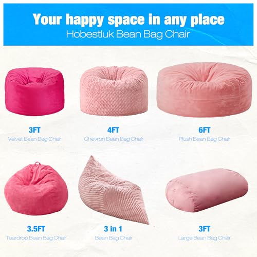 Image of Hobestluk 3FT Bean Bag Chair Large Beanbag with Removable Cover Adult Bean Bag Chair with Portable Handle Desgin for Living Room Bedroom (Pink, 3FT)