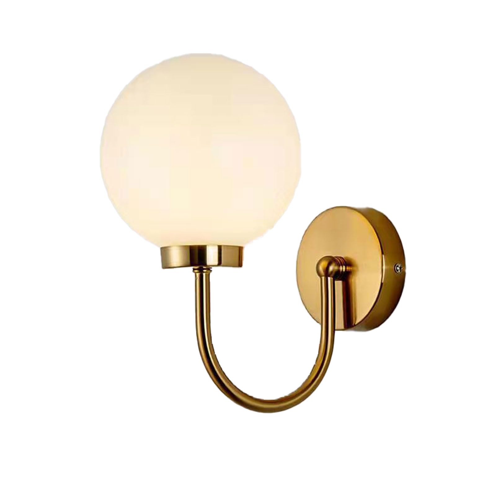 Lampada da parete a sfera di vetro bianco lucido, 150 mm, sfera di vetro bianco con base dorata, lampada da parete in stile medievale per comodino (oro)