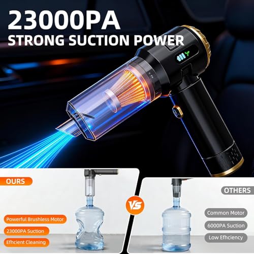Image of Handheld Vacuum Cleaner Cordless, 23000Pa Powerful Car Mini Vacuum Cleaner, Rechargeable Portable Lightweight dust Catcher for Home Car Carpet Stairs Pet Hair Deep Cleaning(Black-Gold).