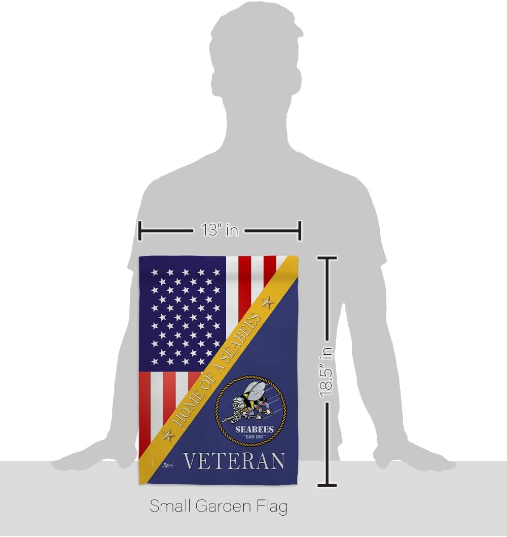 Home of Seabees Garden Flag - Set with Stand Armed Forces Navy USN Seabee United State American Military Veteran Retire Official - House Banner Small Yard Gift Double-Sided Made in USA 13 X 18.5