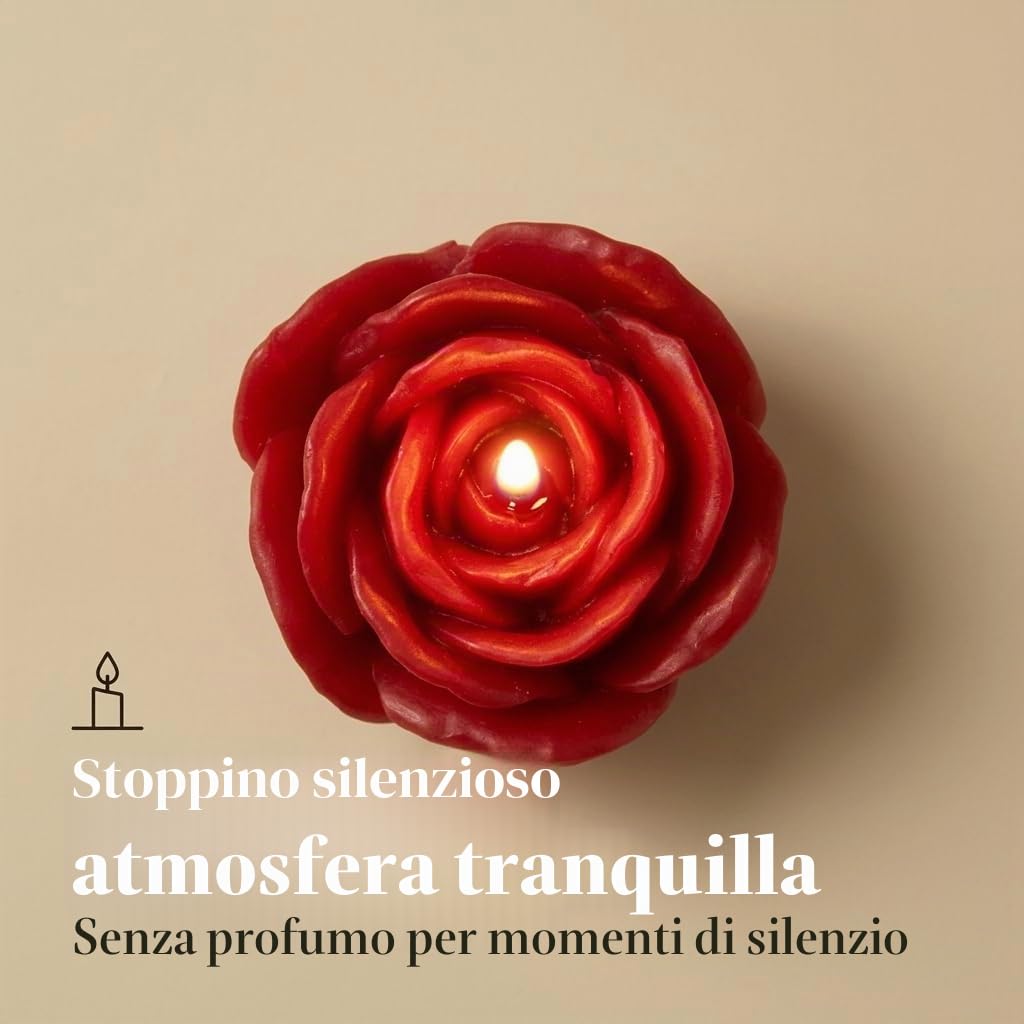 MIJOMA Set di 6 candele a forma di rosa, senza profumo, circa 6 x 4 cm, set regalo con elegante confezione, decorazione per occasioni romantiche