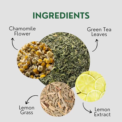 Image of Tealeaf & Co. Chamomile Green Tea Loose Leaf with Lemon Extract and Lemongrass - Chamomile Tea - Contains Low Caffeine - Upto 50 Servings - Gluten Free (3.52oz /100gm)