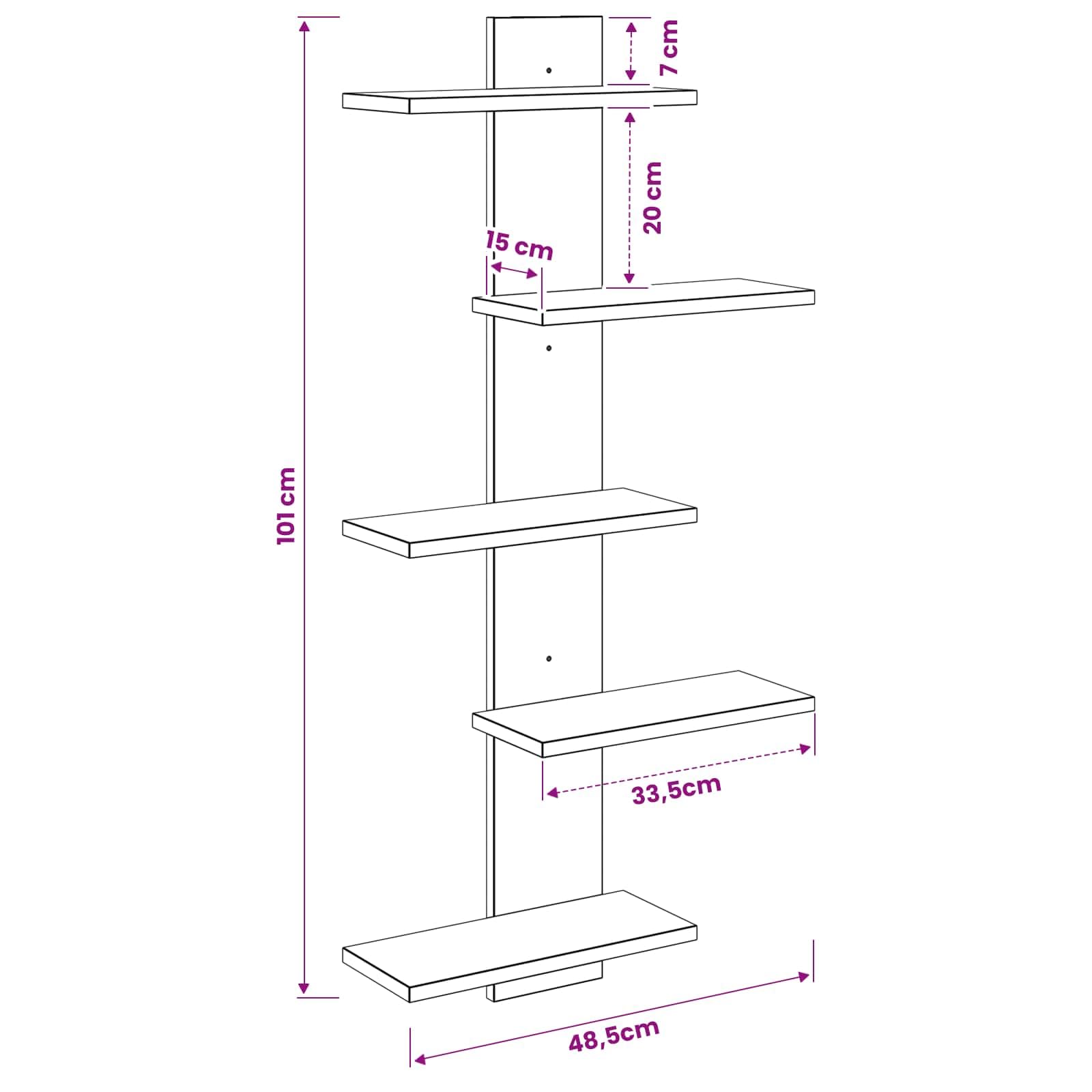 Étagère murale aspect bois vieilli 48,5 x 15 x 101 cm