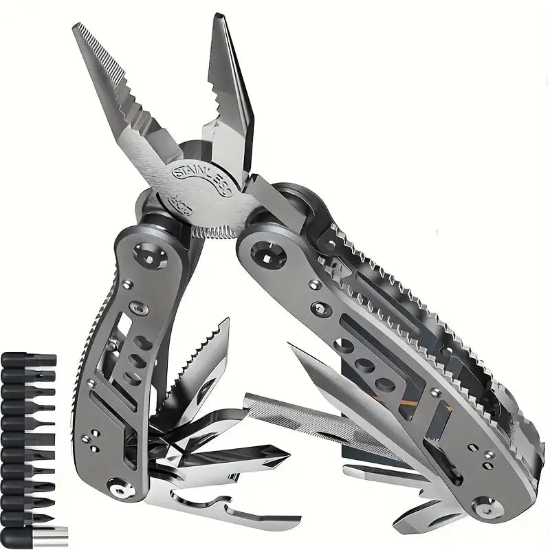 EBOFAB Stainless Steel Multitool 24-in-1 Pliers Tool Multi-Function, with 11 Screwdriver Bits, Safety Hook, Wire Cutter, Bottle Opener, Compact Folding Tool for Camping, Hiking, DIY, Gift-image-22