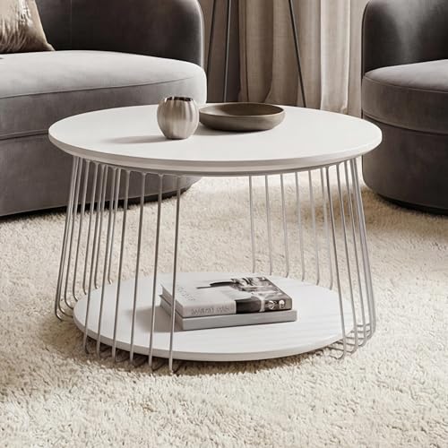 Mendler Table Basse MCA HWC-P60 métal MDF Ronde Ø 70 cm Blanche