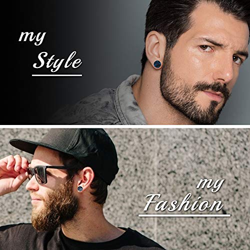 sailimue 15 Pairs Mens Stud Earrings Set Stainless Steel Ear Piercing Faux Cheater Illusion Plugs Tunnel Flat Back Stud Earrings Fake Gauges Earrings for Men Women3