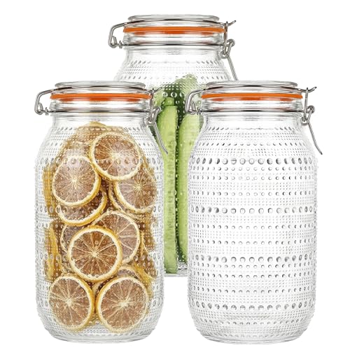 Image of WACOI 64 Oz Glass Mason Jars with Airtight Lids3 Pack, Half Gallon Wide Mouth Canning Jars with Clip Top Lids for Kitchen Storage Pickling Salad Jams Coffee Beans
