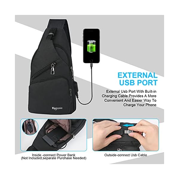 flintronic Sling Bag, Bolsa de Pecho con Puerto de Carga USB, 19 * 32.5 * 10.5cm Mochila de Viaje - Imagen 4