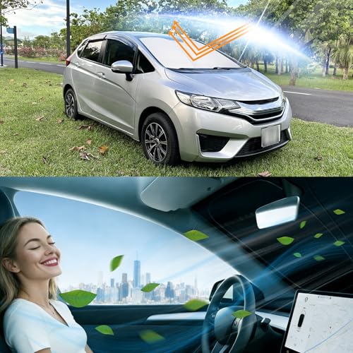 Image of Windshield Sun Shade for Honda Fit 2015-2020 | Foldable, Full covered for windshield, Block UV Rays, Heat Reduction, Easy to install, Keeps Car Cooler