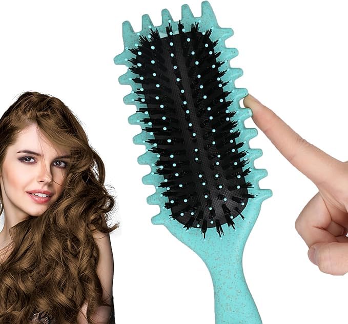 Bounce Brush Curl Brush Bounce Curl Cepillo Bounce Curl Define Styling Brush Cepillo de Pelo de Cerdas de Jabalí Cepillo de Peinado para Desenredar (green)