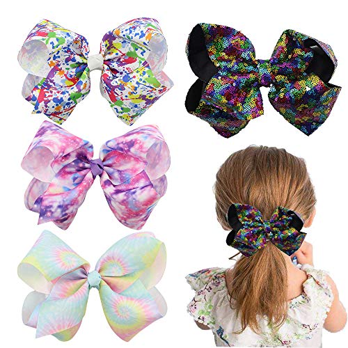 8" Big Sparkly Glitter Sequin Hair Bows,4pcs Large Alligator Clips,Hair Barrettes Accessories for Toddler Teens Kids Halloween Christmas Birthday Party Decor Gift