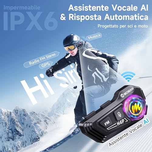 Moman Casco Moto Auricolare H4P Cuffie Per Caschi Da Moto Per Persona Singola Wireless 5.3 Impermeabile IPX6 Cancellazione Del Rumore Collega 2 Telefoni Casco-Moto-Cuffie-Auricolare-Singola (Nero-H4P) - 4