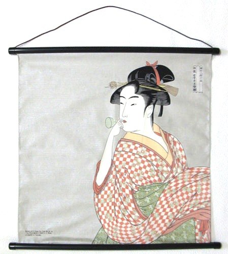 日本のお土産 和風インテリア 海外おみやげ 浮世絵タペストリー 喜多川歌麿 ビードロを吹く女
