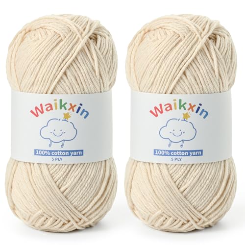 Image of Cotton Yarn for Crocheting - 262.4yds / 3.52oz Baby Yarn for Crocheting Soft - 100% Milk Cotton Yarn 5 Ply Crochet Amigurumi Yarn for Crafts&Puzzle /Socks /Hats(2 Beige)